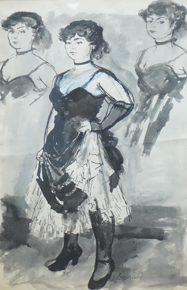Roy Spencer (1918-2006), Study of a lady in costume, signed, monochrome ink and wash, 54 x 36cm